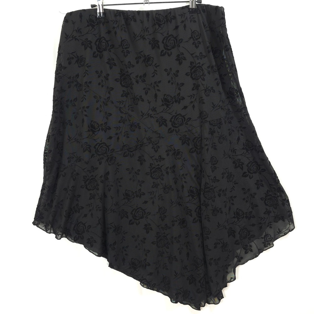 One Clothing Velvet Burnout Skirt 3X Black Y2K Asymmetrical Rose Dark Fairy